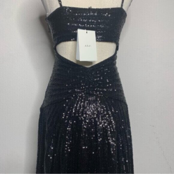 NWT A.L.C Lou Black Sequined Keyhole Midi Cocktail Dress - Picture 13 of 14